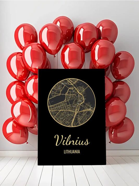 Personalizuotas auksinis, sidabrinis, bronzinis spaudinys ant drobės su jūsų buvimo vieta  Drobe -  dovanokis.lt