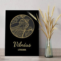 Personalizuotas auksinis, sidabrinis, bronzinis spaudinys ant drobės su jūsų buvimo vieta  Drobe -  dovanokis.lt