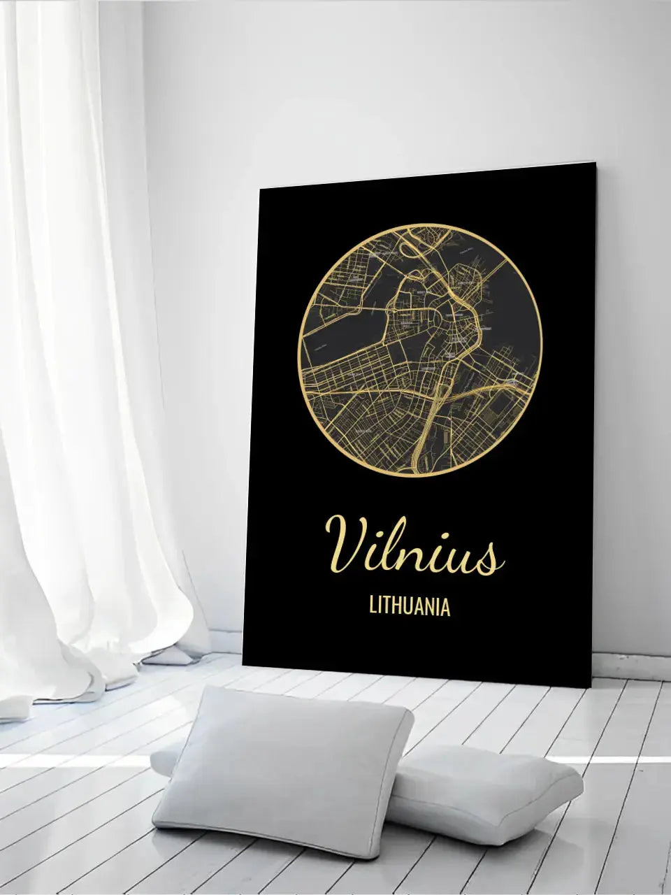 Personalizuotas auksinis, sidabrinis, bronzinis spaudinys ant drobės su jūsų buvimo vieta  Drobe -  dovanokis.lt