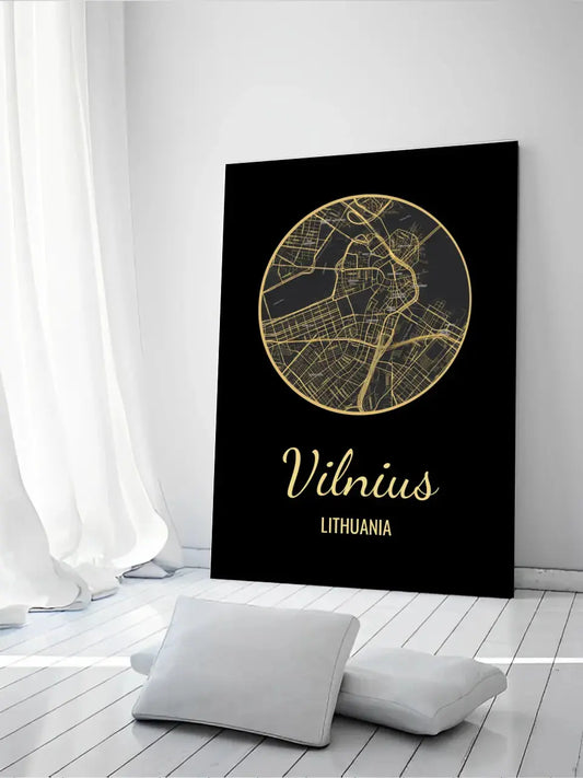 Personalizuotas auksinis, sidabrinis, bronzinis spaudinys ant drobės su jūsų buvimo vieta  Drobe -  dovanokis.lt