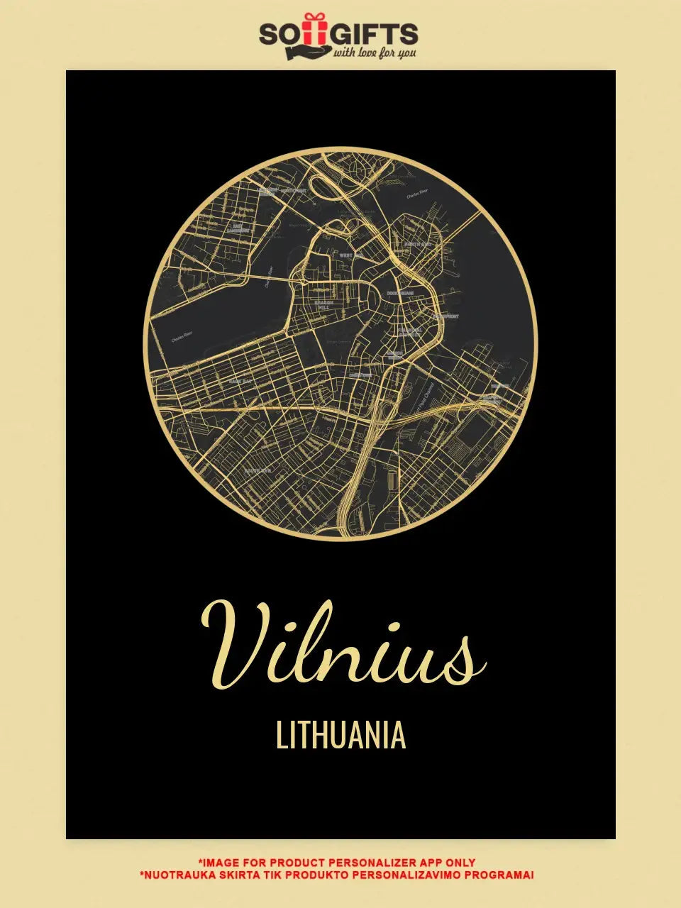 Personalizuotas auksinis, sidabrinis, bronzinis spaudinys ant drobės su jūsų buvimo vieta  Drobe -  dovanokis.lt