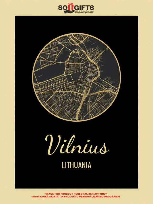 Personalizuotas auksinis, sidabrinis, bronzinis spaudinys ant drobės su jūsų buvimo vieta  Drobe -  dovanokis.lt