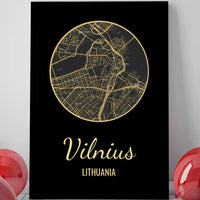 Personalizuotas auksinis, sidabrinis, bronzinis spaudinys ant drobės su jūsų buvimo vieta  Drobe -  dovanokis.lt