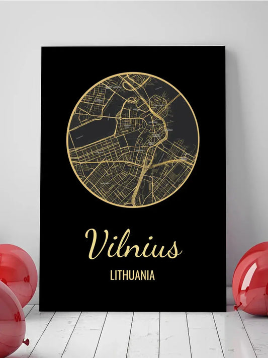 Personalizuotas auksinis, sidabrinis, bronzinis spaudinys ant drobės su jūsų buvimo vieta  Drobe -  dovanokis.lt