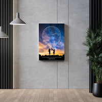 Personalizuotas žvaigždžių žemėlapis ant drobės, su šeimos pasirinktu siluetu  Drobe -  dovanokis.lt