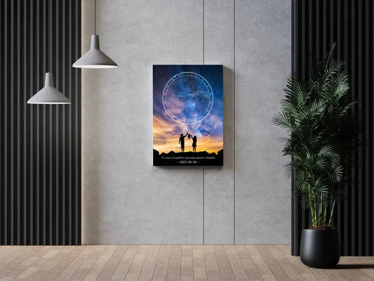 Personalizuotas žvaigždžių žemėlapis ant drobės, su šeimos pasirinktu siluetu  Drobe -  dovanokis.lt