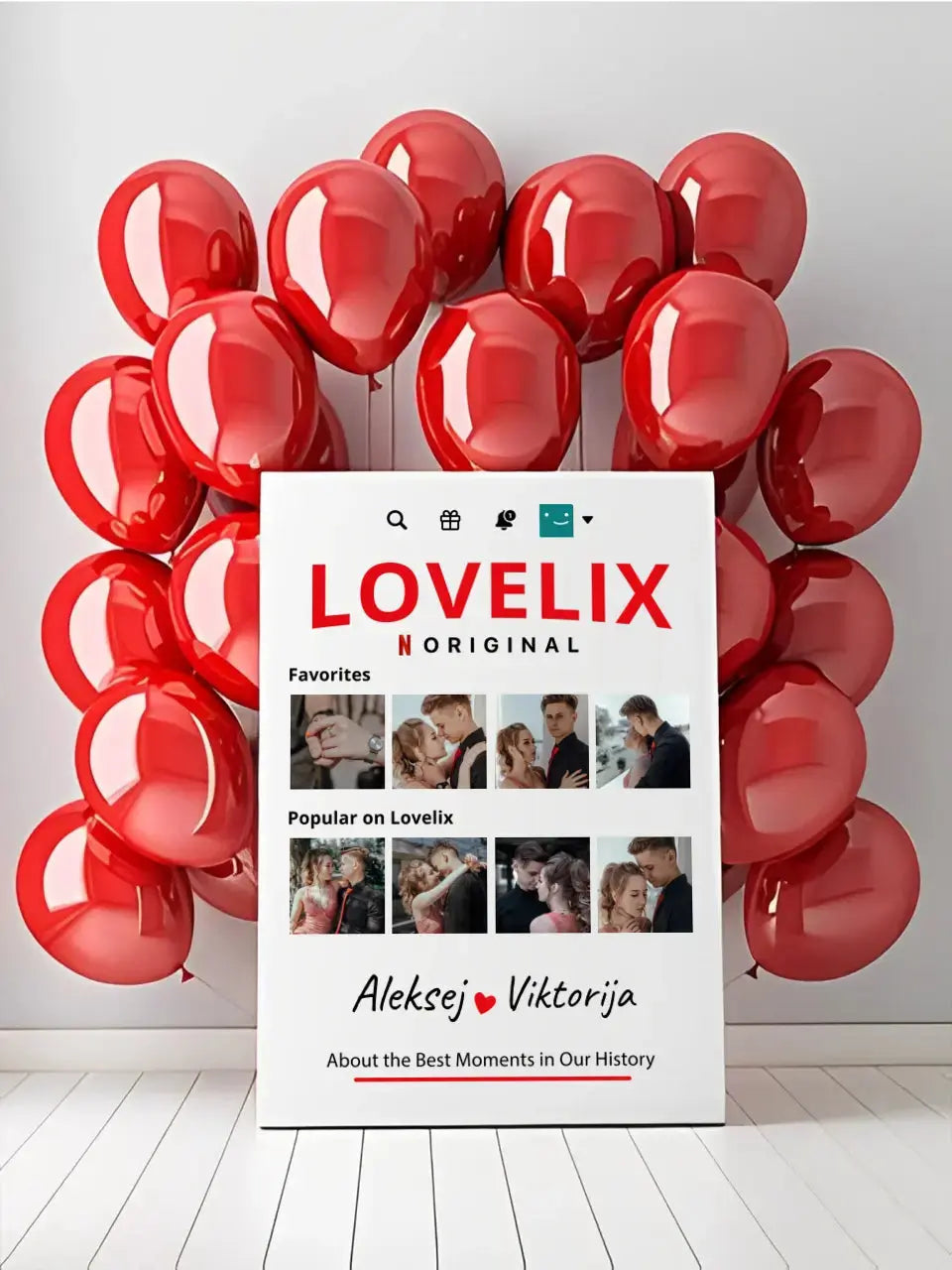 Personalizuotas "Lovelix" dizaino kūrinys ant drobės su jūsų nuotraukomis ir vardais  Drobe -  dovanokis.lt