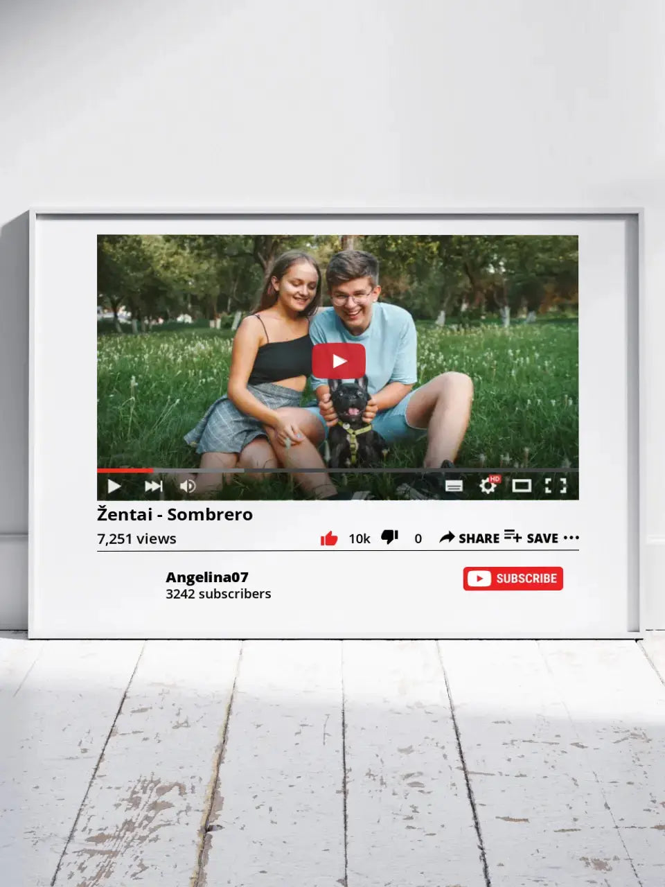 Personalizuotas "YouTube" dizaino įrėmintas plakatas su jūsų nuotrauka ir tekstu  Poster -  dovanokis.lt