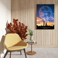 Personalizuotas žvaigždžių žemėlapis ant drobės, su santuokos pasiūlymo siluetu  Drobe -  dovanokis.lt