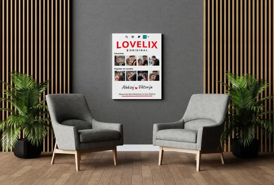 Personalizuotas "Lovelix" dizaino kūrinys ant drobės su jūsų nuotraukomis ir vardais  Drobe -  dovanokis.lt