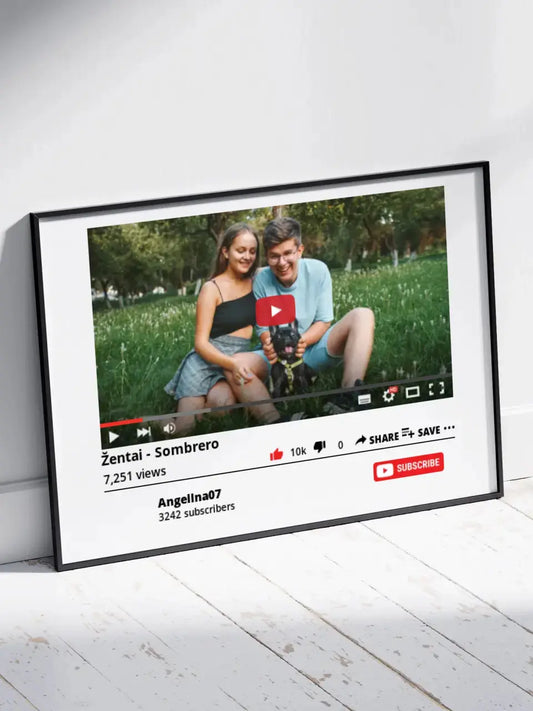 Personalizuotas "YouTube" dizaino įrėmintas plakatas su jūsų nuotrauka ir tekstu  Poster -  dovanokis.lt
