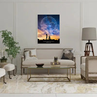 Personalizuotas žvaigždžių žemėlapis ant drobės, su santuokos pasiūlymo siluetu  Drobe -  dovanokis.lt