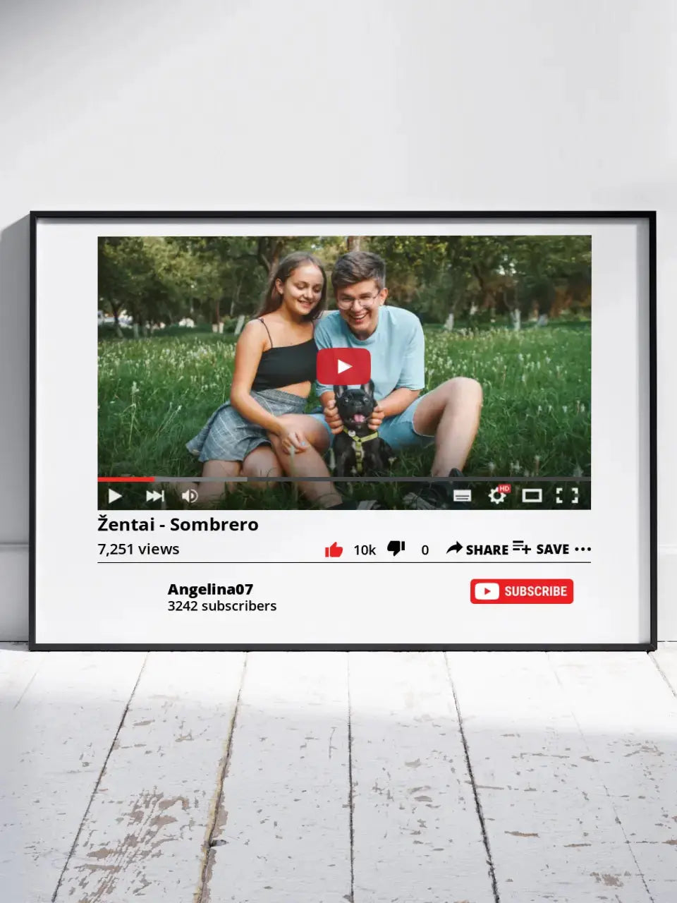 Personalizuotas "YouTube" dizaino įrėmintas plakatas su jūsų nuotrauka ir tekstu  Poster -  dovanokis.lt