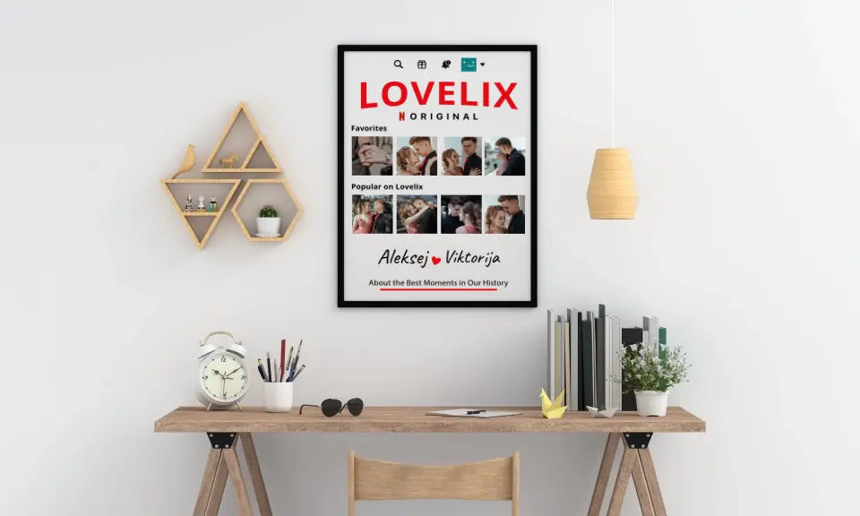 Personalizuotas "Lovelix" dizaino įrėmintas plakatas su jūsų nuotraukomis ir vardais