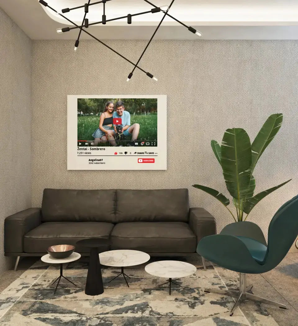 Personalizuotas "YouTube" dizaino kūrinys ant drobės su jūsų nuotrauka ir tekstais  Drobe -  dovanokis.lt