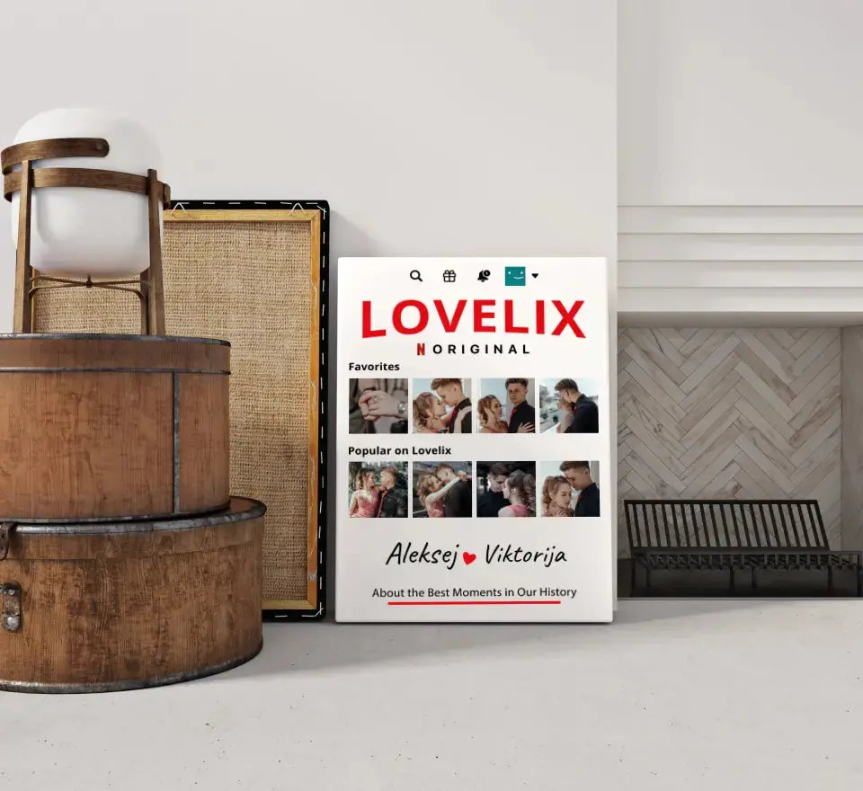Personalizuotas "Lovelix" dizaino kūrinys ant drobės su jūsų nuotraukomis ir vardais  Drobe -  dovanokis.lt