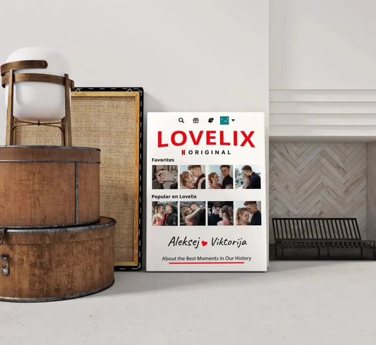 Personalizuotas "Lovelix" dizaino kūrinys ant drobės su jūsų nuotraukomis ir vardais  Drobe -  dovanokis.lt