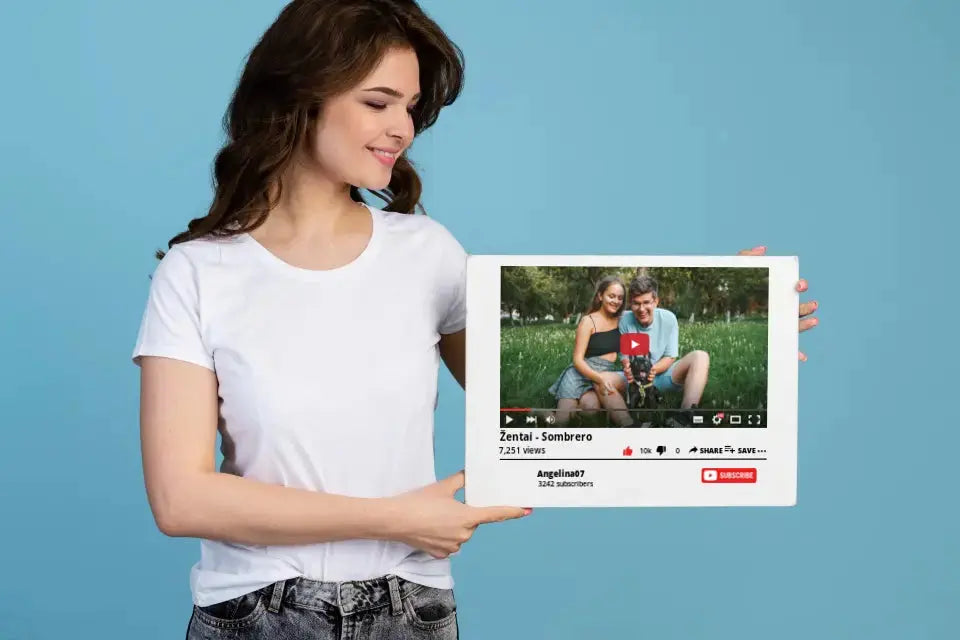 Personalizuotas "YouTube" dizaino kūrinys ant drobės su jūsų nuotrauka ir tekstais  Drobe -  dovanokis.lt