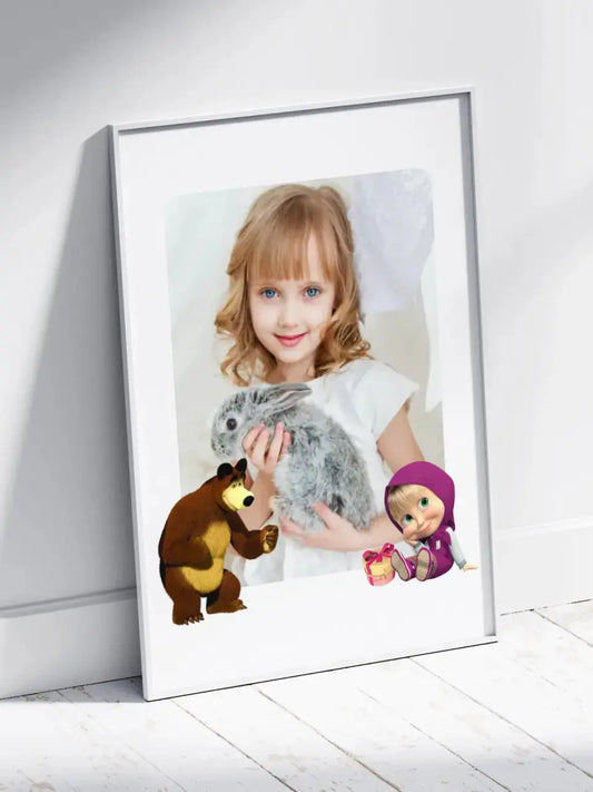 Personalizuotas "Masha ir Lokys" dizaino įrėmintas plakatas su jūsų nuotrauka  Posteris(Plakatas) -  dovanokis.lt