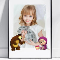 Personalizuotas "Masha ir Lokys" dizaino įrėmintas plakatas su jūsų nuotrauka  Posteris(Plakatas) -  dovanokis.lt