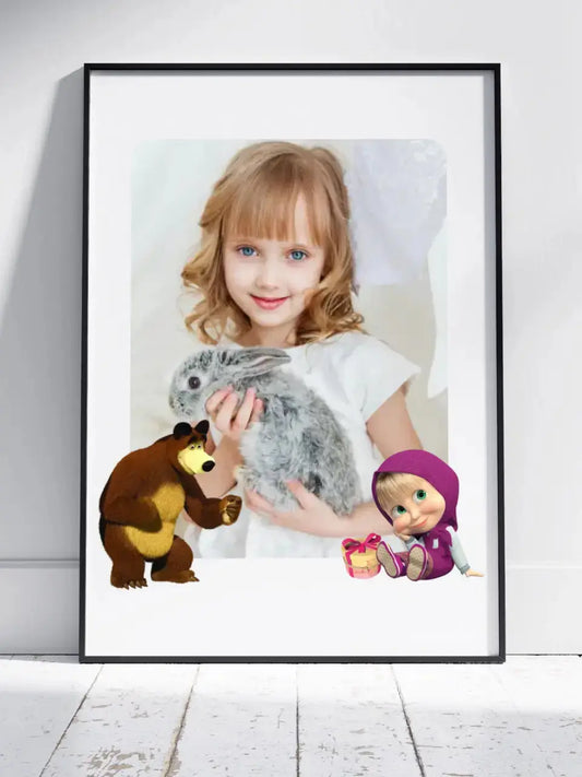 Personalizuotas "Masha ir Lokys" dizaino įrėmintas plakatas su jūsų nuotrauka  Posteris(Plakatas) -  dovanokis.lt