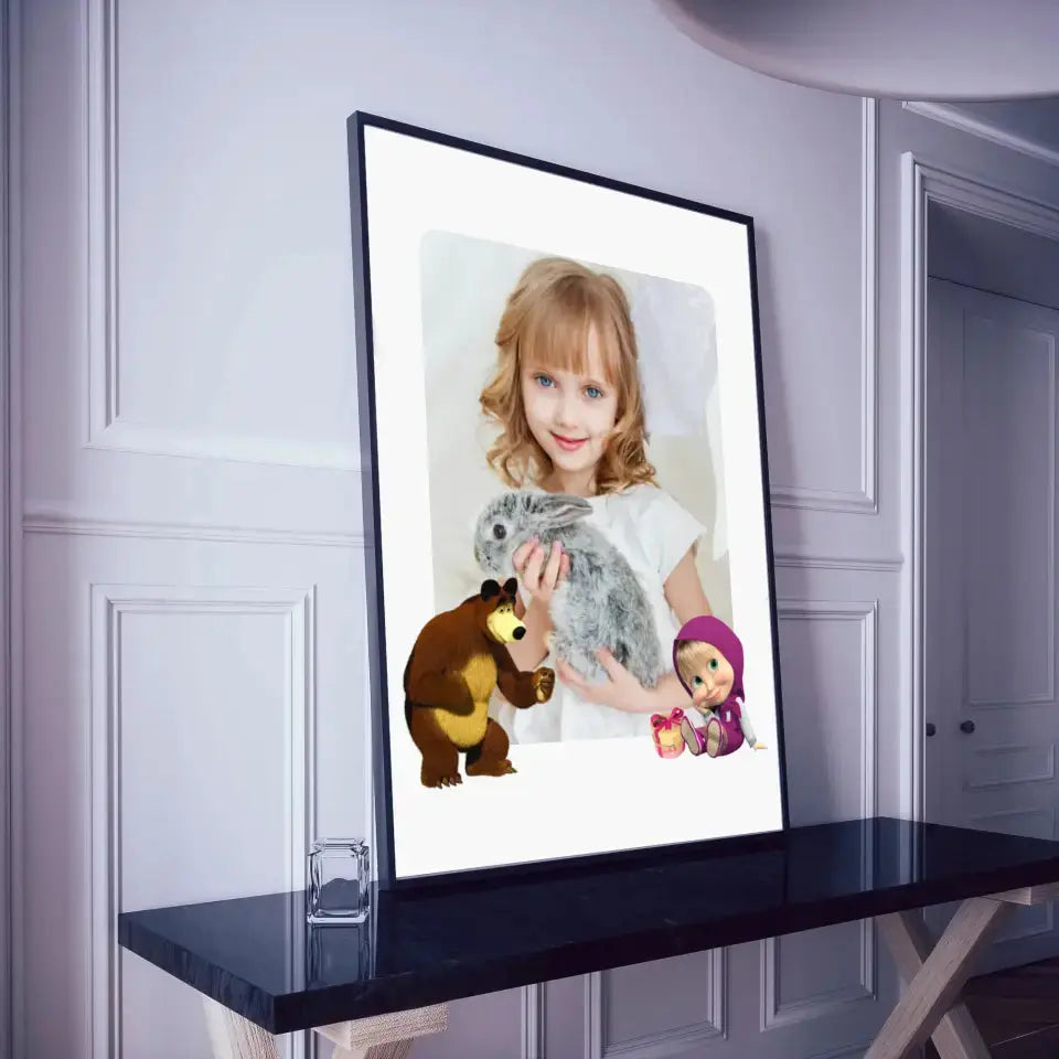 Personalizuotas "Masha ir Lokys" dizaino įrėmintas plakatas su jūsų nuotrauka  Posteris(Plakatas) -  dovanokis.lt