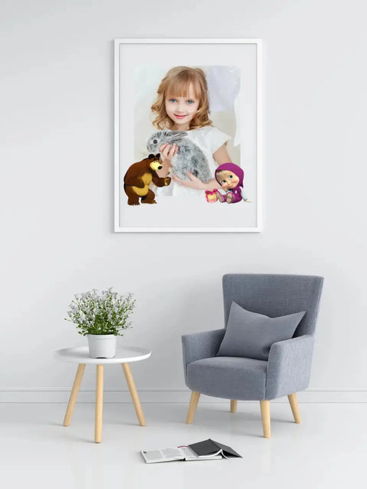 Personalizuotas "Masha ir Lokys" dizaino įrėmintas plakatas su jūsų nuotrauka  Posteris(Plakatas) -  dovanokis.lt