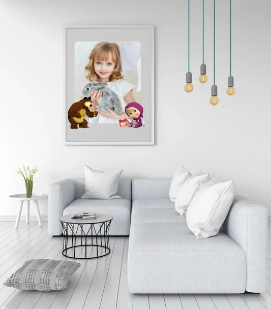 Personalizuotas "Masha ir Lokys" dizaino įrėmintas plakatas su jūsų nuotrauka  Posteris(Plakatas) -  dovanokis.lt