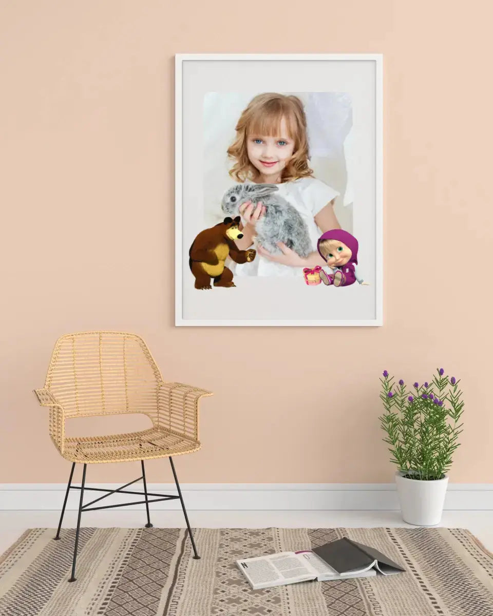 Personalizuotas "Masha ir Lokys" dizaino įrėmintas plakatas su jūsų nuotrauka  Posteris(Plakatas) -  dovanokis.lt