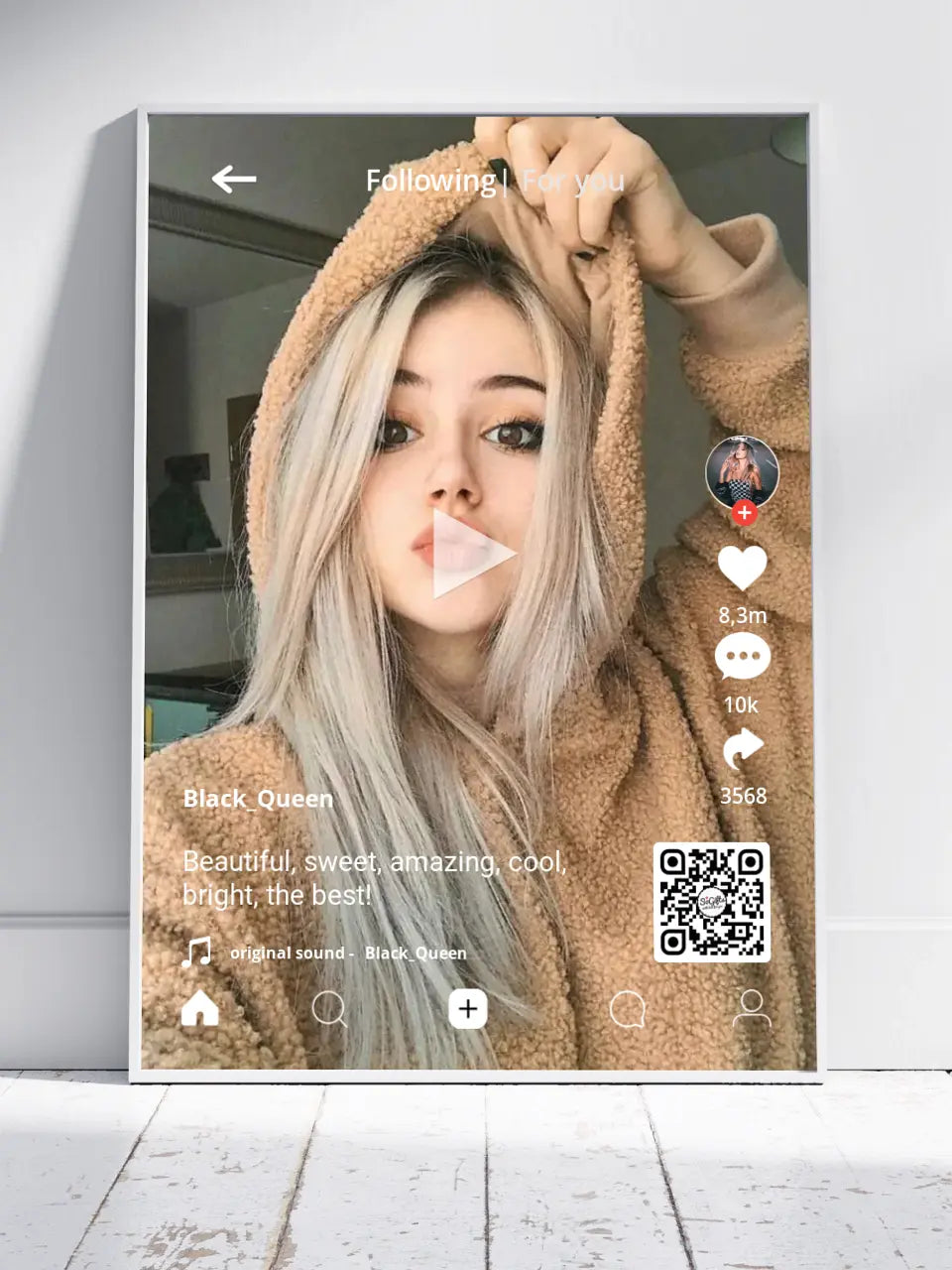 Personalizuotas "TikTok" dizaino įrėmintas plakatas su jūsų nuotrauka ir tekstais