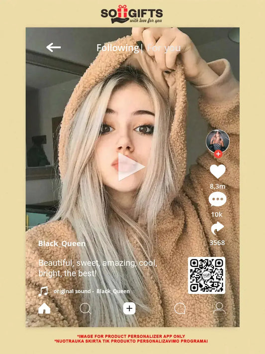 Personalizuotas "TikTok" dizaino kūrinys ant drobės su jūsų nuotrauka ir tekstais  Drobe -  dovanokis.lt