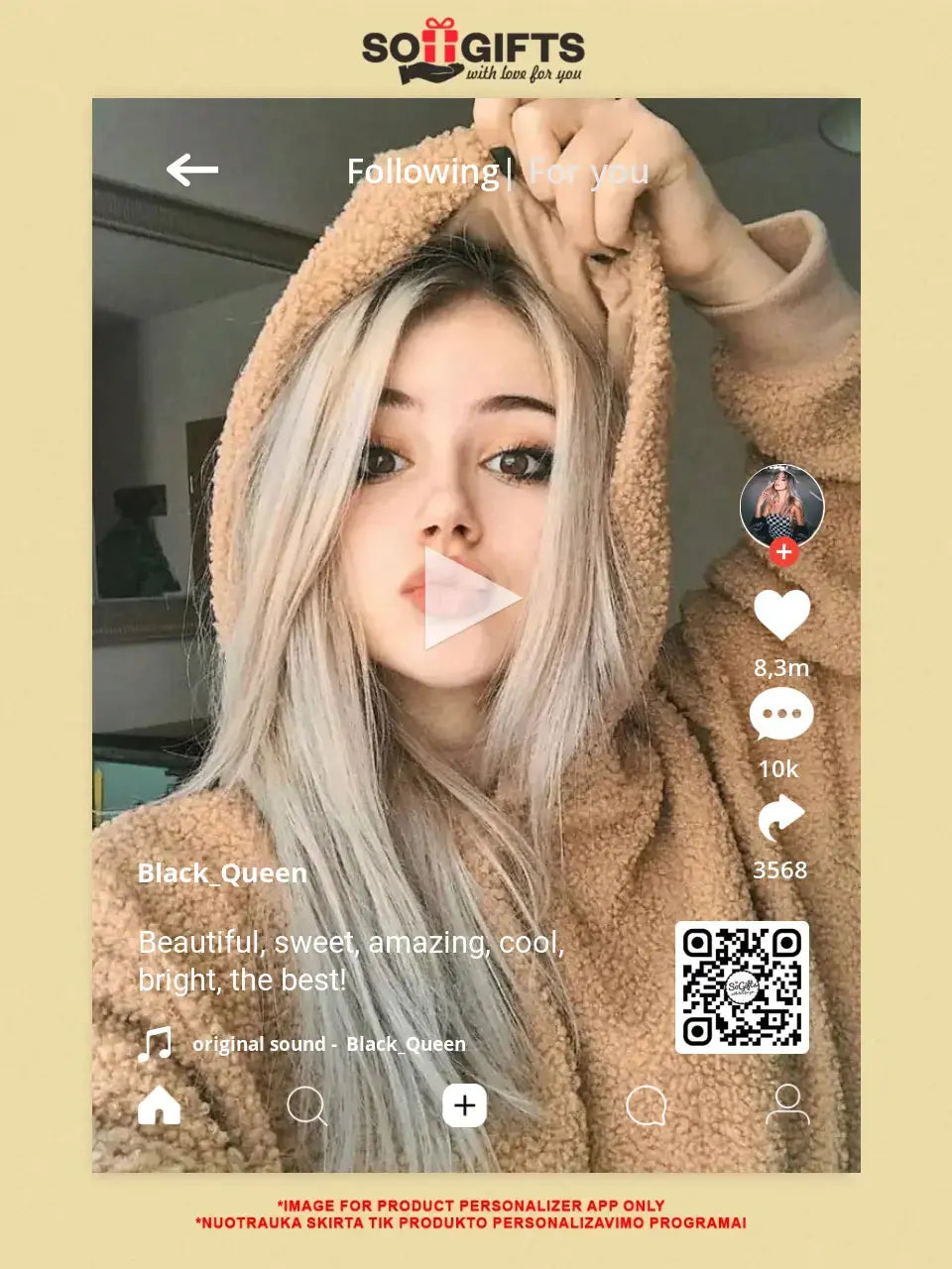 Personalizuotas "TikTok" dizaino kūrinys ant drobės su jūsų nuotrauka ir tekstais  Drobe -  dovanokis.lt