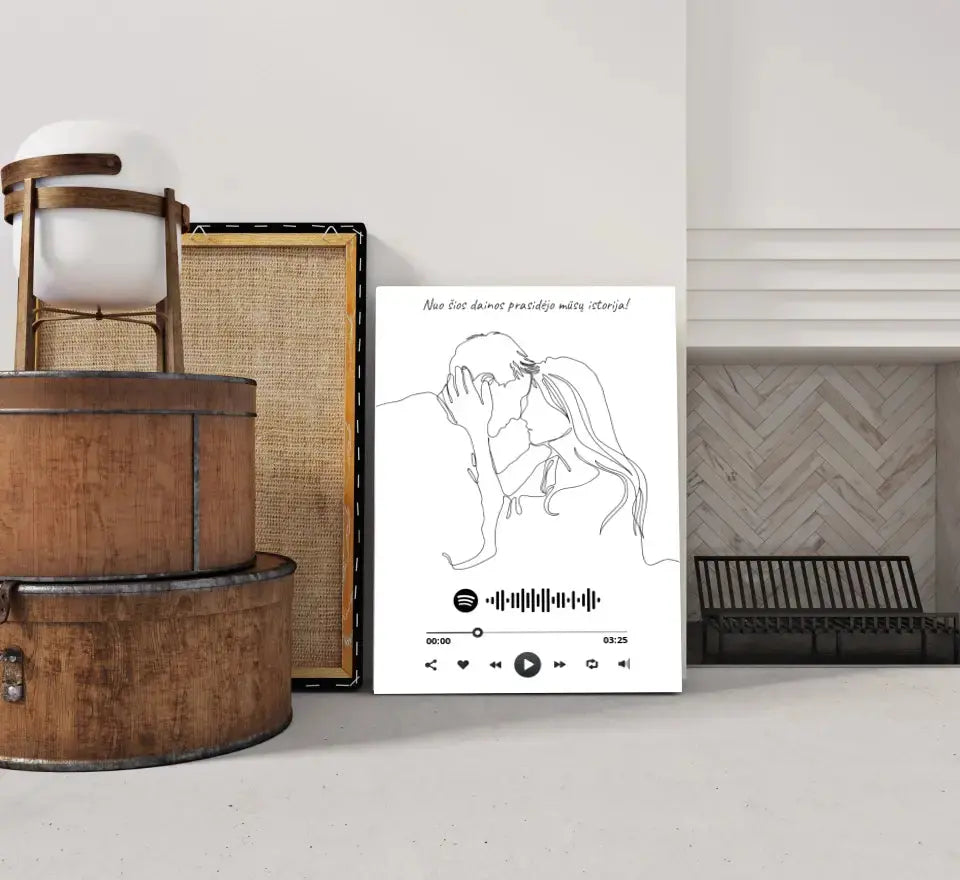 Personalizuotas Spotify muzikos grotuvas ant drobės su iliustracija, jūsų nuotrauka, daina ir spotify kodu  Drobe -  dovanokis.lt