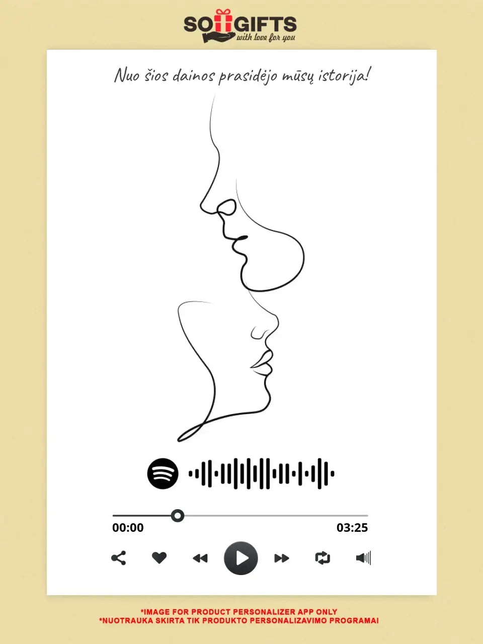 Personalizuotas Spotify muzikos grotuvas ant drobės su iliustracija, jūsų nuotrauka, daina ir spotify kodu  Drobe -  dovanokis.lt