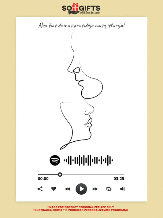 Personalizuotas Spotify muzikos grotuvas ant drobės su iliustracija, jūsų nuotrauka, daina ir spotify kodu  Drobe -  dovanokis.lt