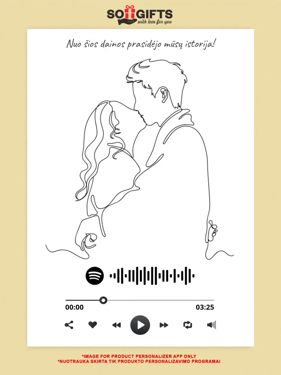 Personalizuotas Spotify muzikos grotuvas ant drobės su iliustracija, jūsų nuotrauka, daina ir spotify kodu  Drobe -  dovanokis.lt