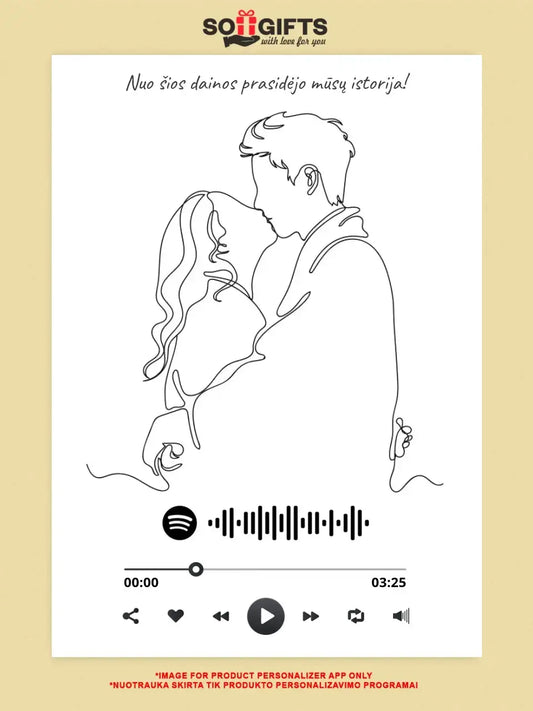 Personalizuotas Spotify muzikos grotuvas ant drobės su iliustracija, jūsų nuotrauka, daina ir spotify kodu  Drobe -  dovanokis.lt