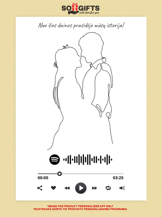 Personalizuotas Spotify muzikos grotuvas ant drobės su iliustracija, jūsų nuotrauka, daina ir spotify kodu  Drobe -  dovanokis.lt