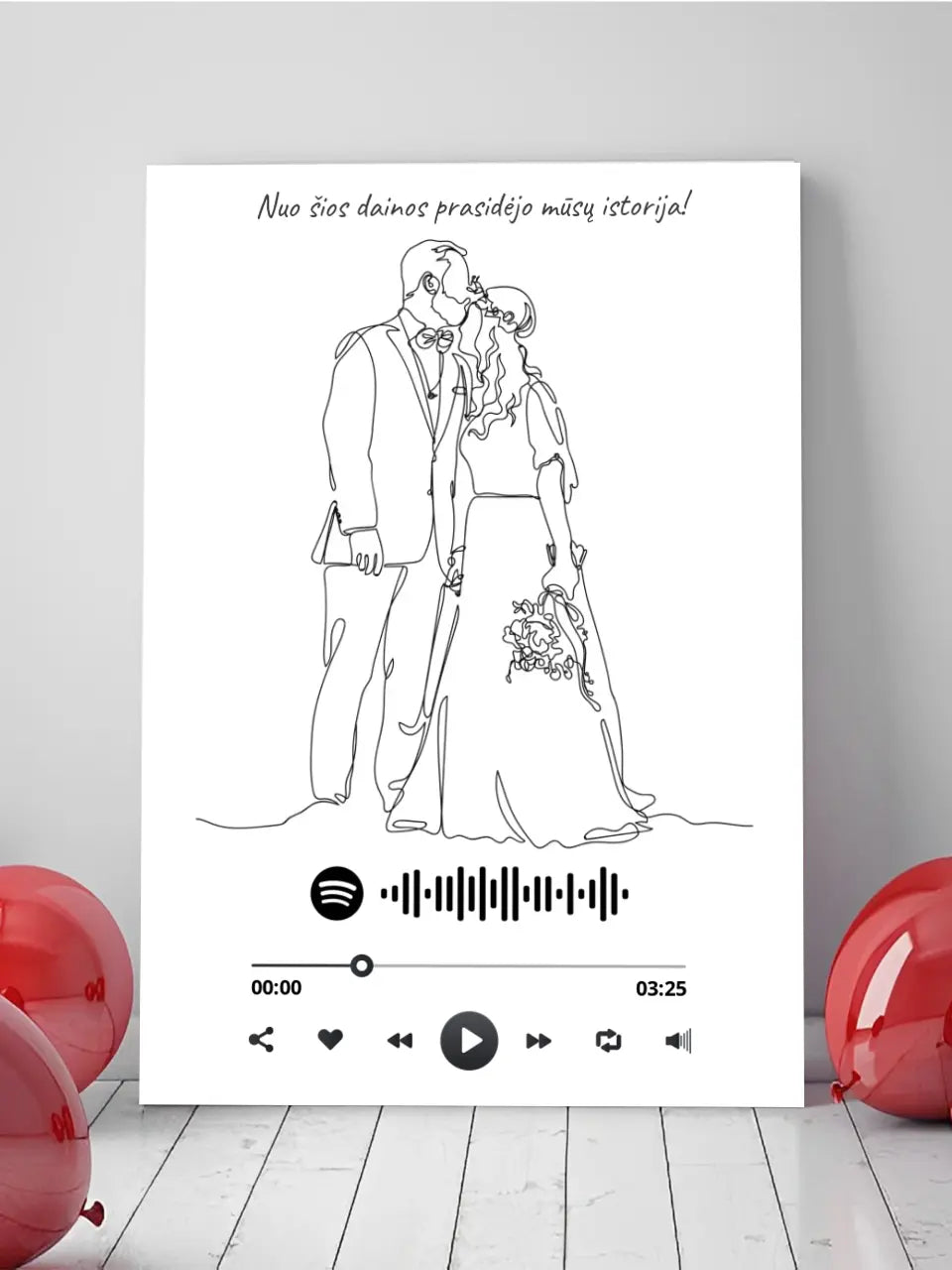 Personalizuotas Spotify muzikos grotuvas ant drobės su iliustracija, jūsų nuotrauka, daina ir spotify kodu