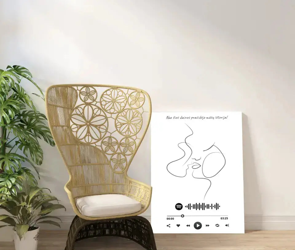 Personalizuotas Spotify muzikos grotuvas ant drobės su iliustracija, jūsų nuotrauka, daina ir spotify kodu  Drobe -  dovanokis.lt