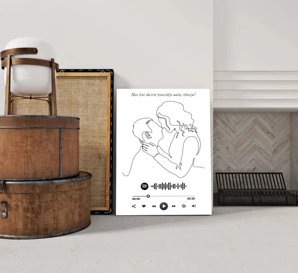 Personalizuotas Spotify muzikos grotuvas ant drobės su iliustracija, jūsų nuotrauka, daina ir spotify kodu  Drobe -  dovanokis.lt