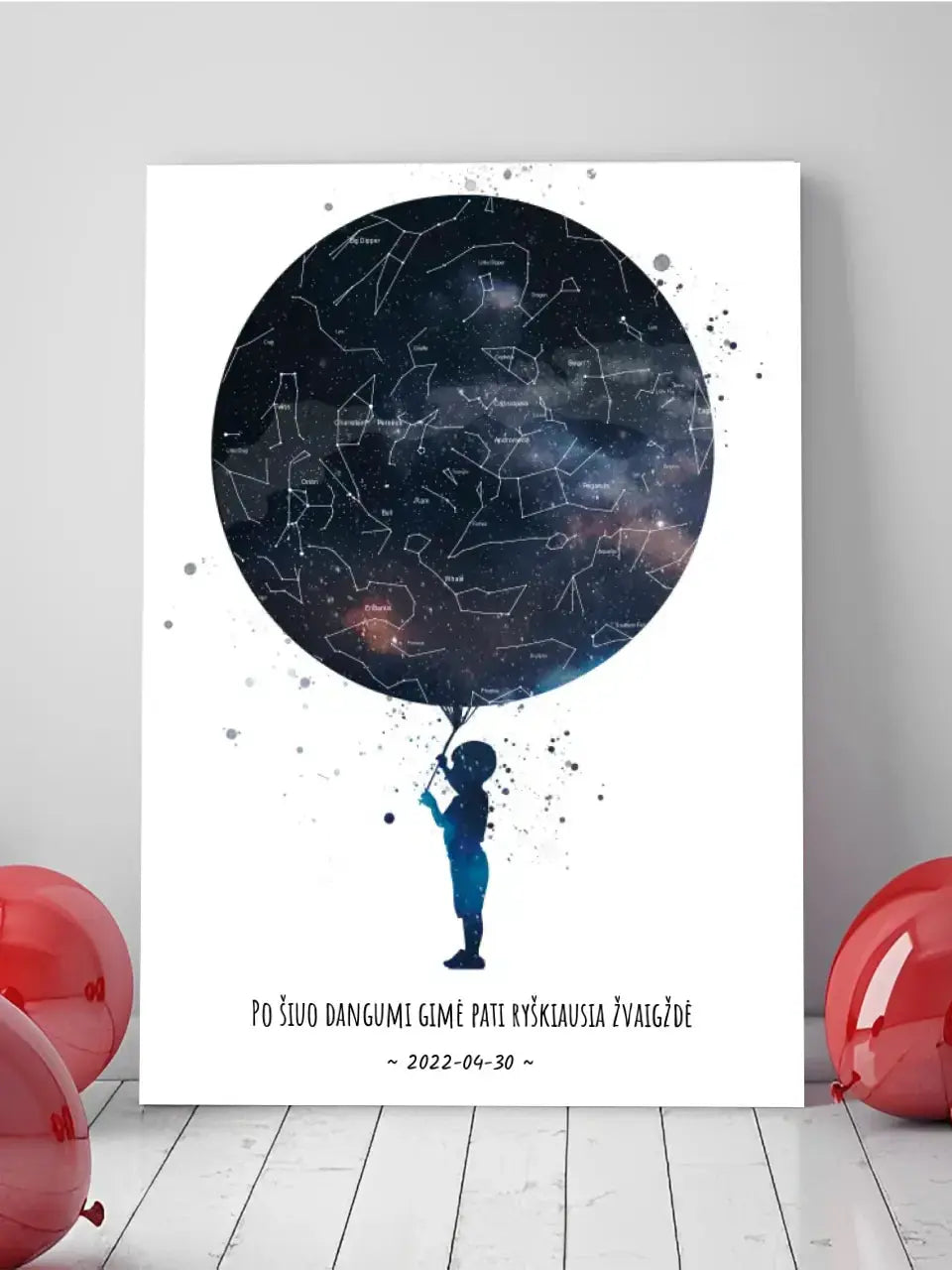 Personalizuotas vaikiškas žvaigždžių žemėlapis berniukui ant drobės  Drobe -  dovanokis.lt