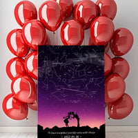 Personalizuotas viso spektro žvaigždžių žemėlapis ant drobės, su Meilės istorijos pasirinktu siluetu  Drobe -  dovanokis.lt