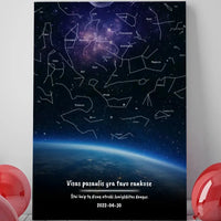 Personalizuotas viso spektro žvaigždžių žemėlapis ant drobės, žemės mėlynas šešėlis  Drobe -  dovanokis.lt