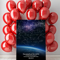 Personalizuotas viso spektro žvaigždžių žemėlapis ant drobės, žemės mėlynas šešėlis  Drobe -  dovanokis.lt