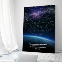 Personalizuotas viso spektro žvaigždžių žemėlapis ant drobės, žemės mėlynas šešėlis  Drobe -  dovanokis.lt