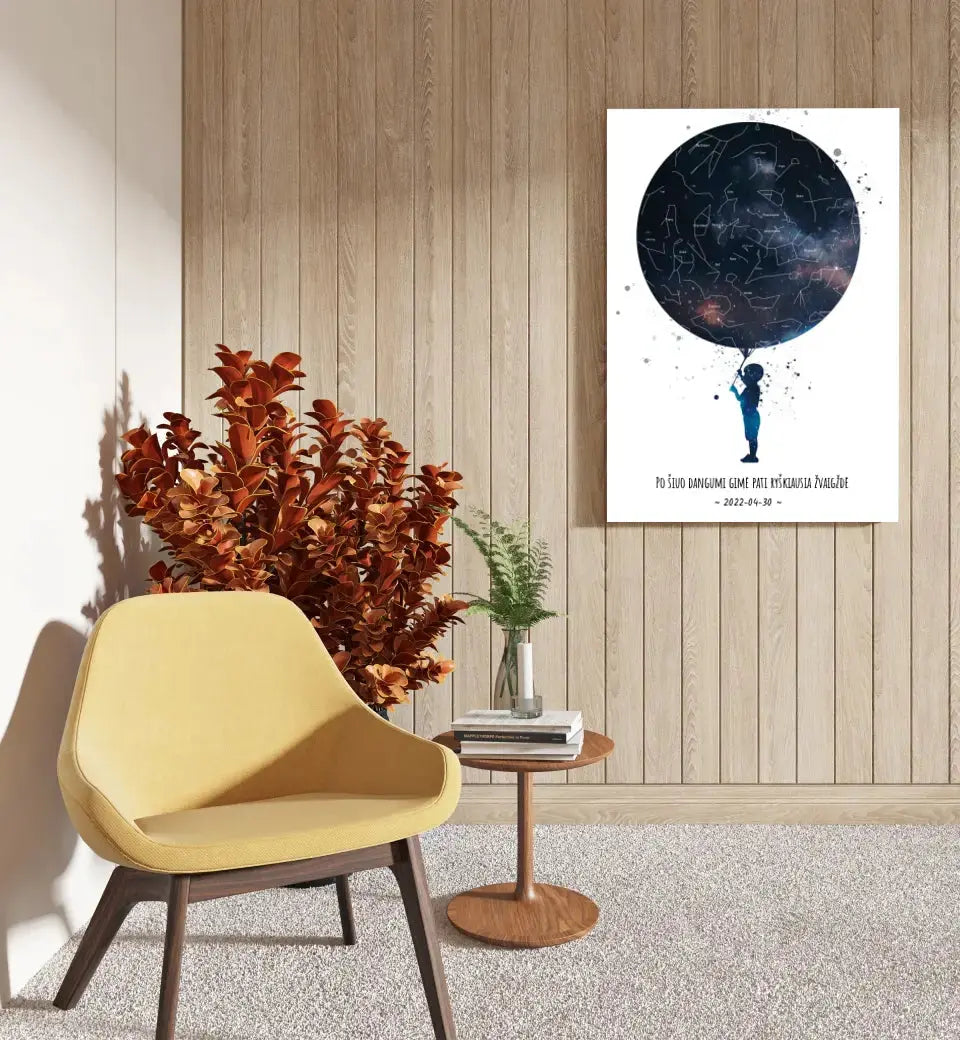 Personalizuotas vaikiškas žvaigždžių žemėlapis berniukui ant drobės  Drobe -  dovanokis.lt