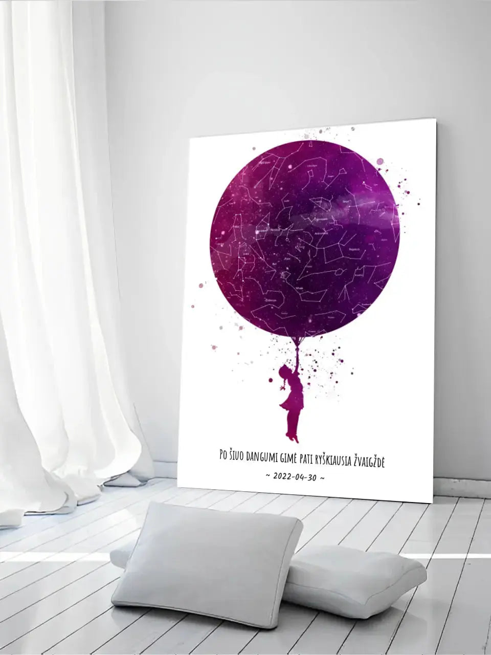 Personalizuotas vaikiškas žvaigždžių žemėlapis mergaitei ant drobės  Drobe -  dovanokis.lt