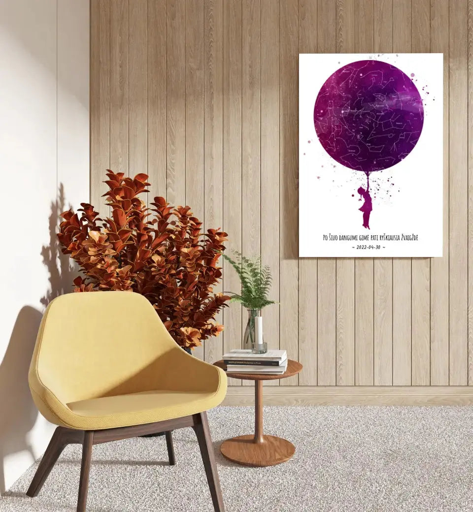 Personalizuotas vaikiškas žvaigždžių žemėlapis mergaitei ant drobės  Drobe -  dovanokis.lt