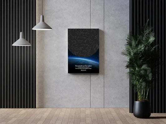 Personalizuotas viso spektro žvaigždžių žemėlapis ant drobės, žemės mėlynas šešėlis  Drobe -  dovanokis.lt